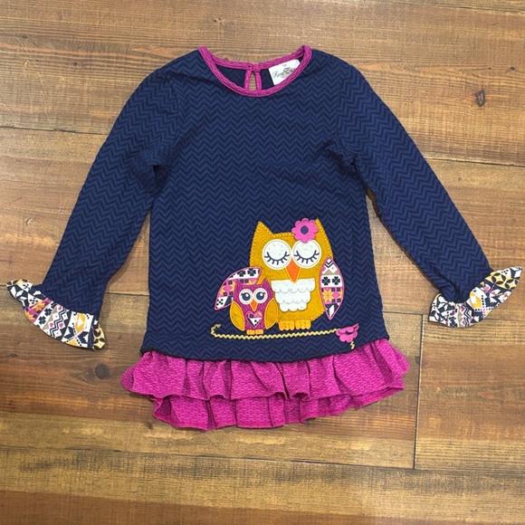 Rare Editions Blue and Pink Owl Long Sleeve Shirt - Picture 1 of 2